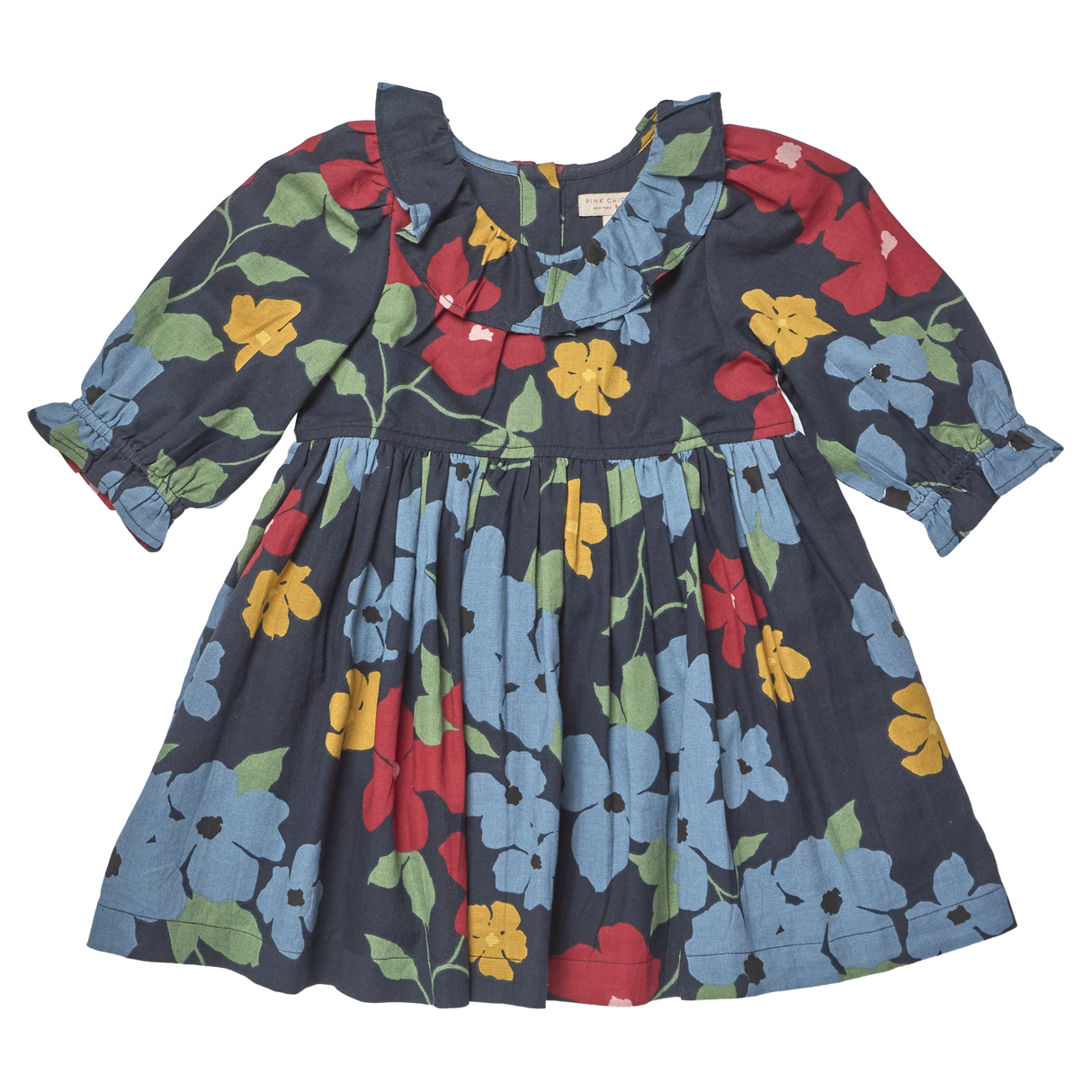 Girls Amara Dress- Navy Hibiscus Floral by Pink Chicken