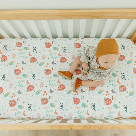 Premium Knit Fitted Crib Sheet in Farmstead by Copper Pearl