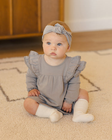 Long Sleeve Flutter Dress || Dusty Blue by Quincy Mae