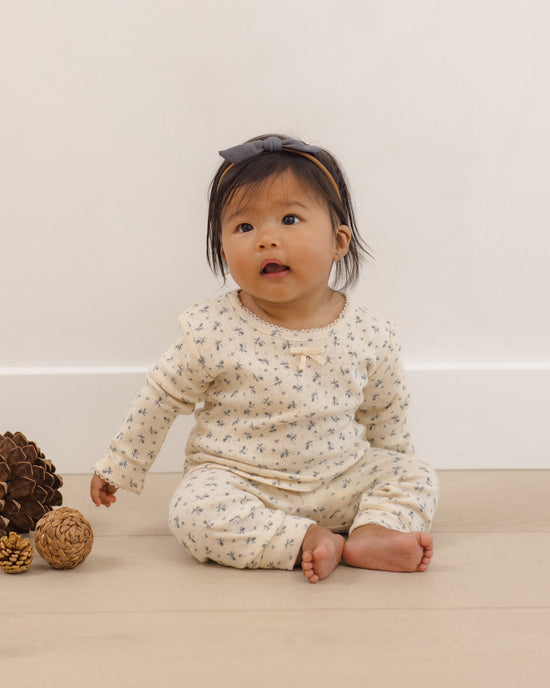 Pointelle Long Sleeve Tee + Legging || Blue Ditsy by Quincy Mae