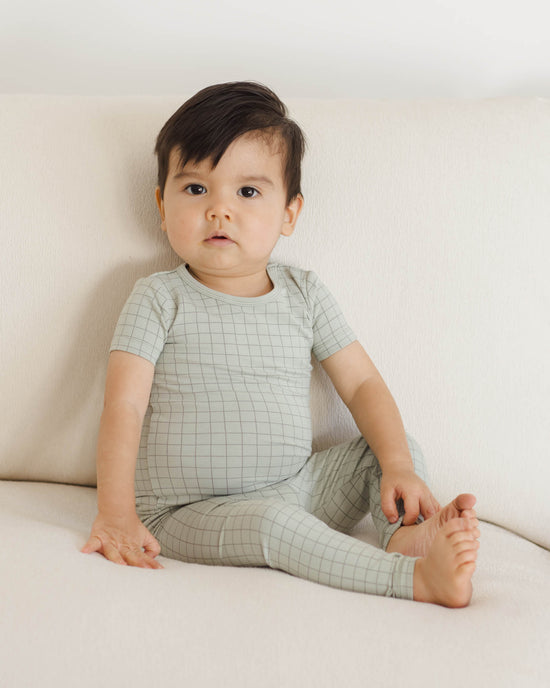 Bamboo Short Sleeve Pajama Set || Sage Grid by Quincy Mae
