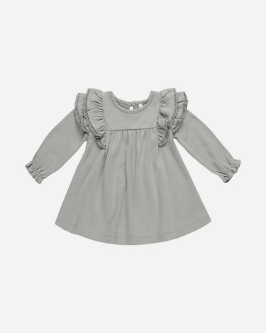 Long Sleeve Flutter Dress || Dusty Blue by Quincy Mae