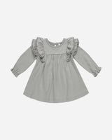 Long Sleeve Flutter Dress || Dusty Blue by Quincy Mae