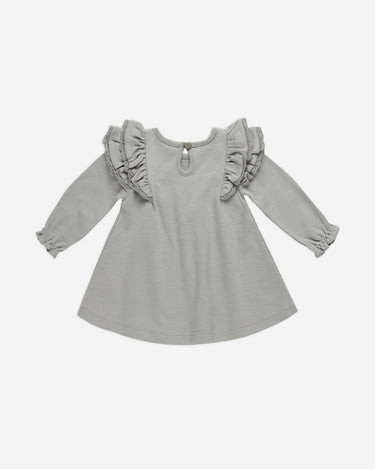 Long Sleeve Flutter Dress || Dusty Blue by Quincy Mae