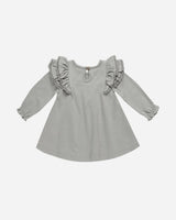 Long Sleeve Flutter Dress || Dusty Blue by Quincy Mae