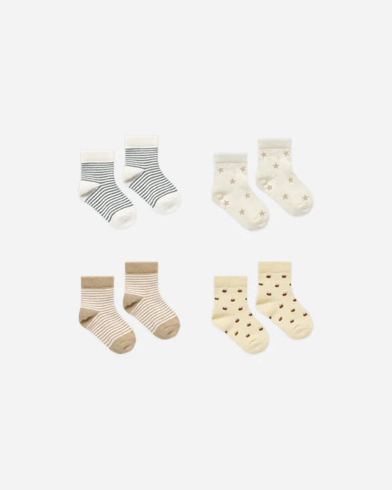Printed Sock Set || Latte Micro Stripe, Doves, Stripe, Apples by Quincy Mae