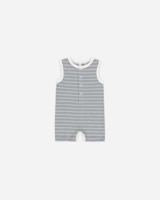 Ribbed Henley Romper || Blue Pinstripe by Quincy Mae
