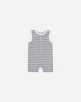 Ribbed Henley Romper || Blue Pinstripe by Quincy Mae