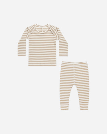 Ribbed Tee + Legging Set || Latte Stripe by Quincy Mae