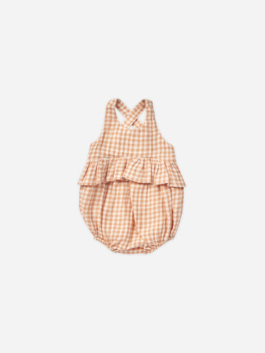 penny romper || melon gingham by Quincy Mae