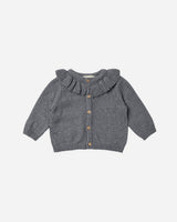 Ruffle Collar Cardigan || Navy Heather by Quincy Mae