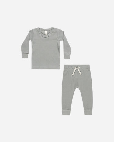 Waffle Top + Pant Set || Dusty Blue by Quincy Mae