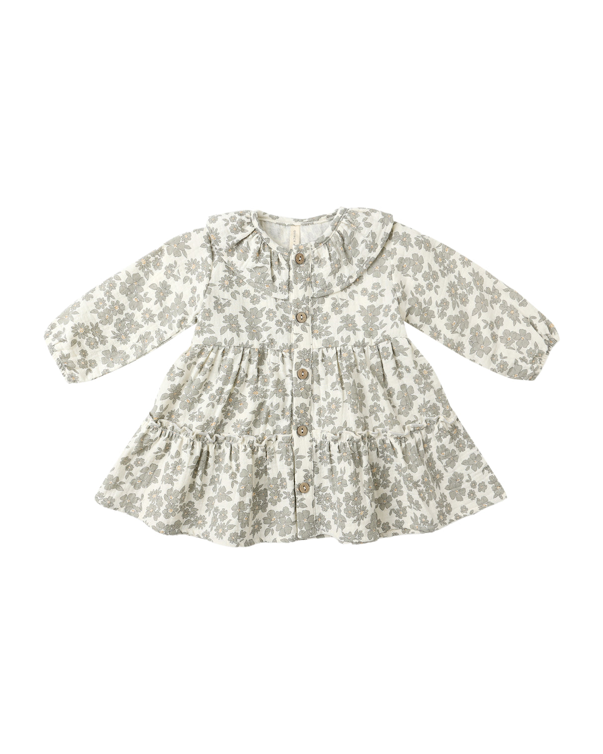 Ruffle Collar Button Dress || Green Floral by Quincy Mae