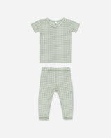 Bamboo Short Sleeve Pajama Set || Sage Grid by Quincy Mae