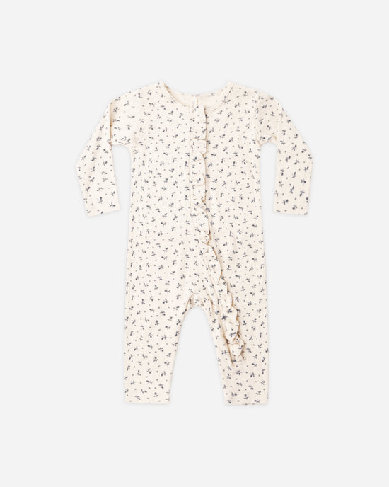 Ruffle Jumpsuit || Blue Ditsy by Quincy Mae