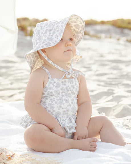 Ruffled One-Piece Swimsuit- Blue Floral by Quincy Mae