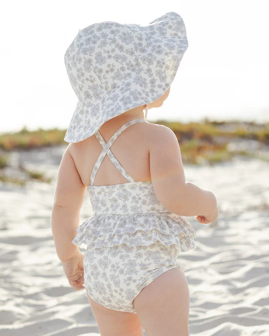 Ruffled One-Piece Swimsuit- Blue Floral by Quincy Mae