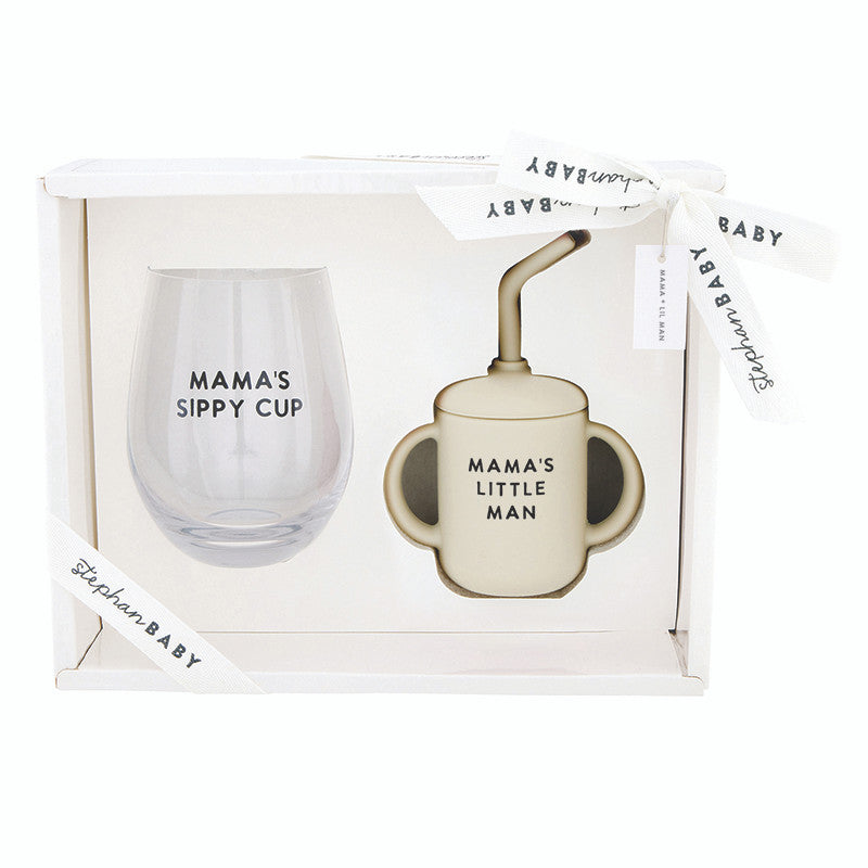 Wine Glass + Sippy Cup Set- Mama + Lil Man by Stephan Baby