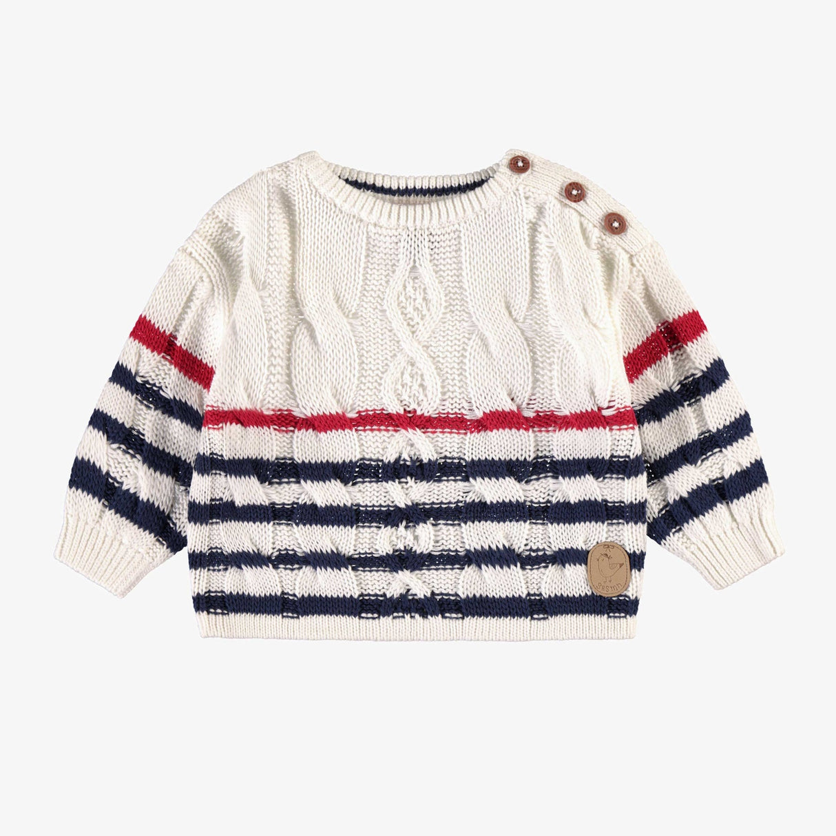 Cream Striped Knitted Sweater by Sourismini