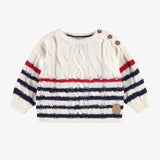 Cream Striped Knitted Sweater by Sourismini