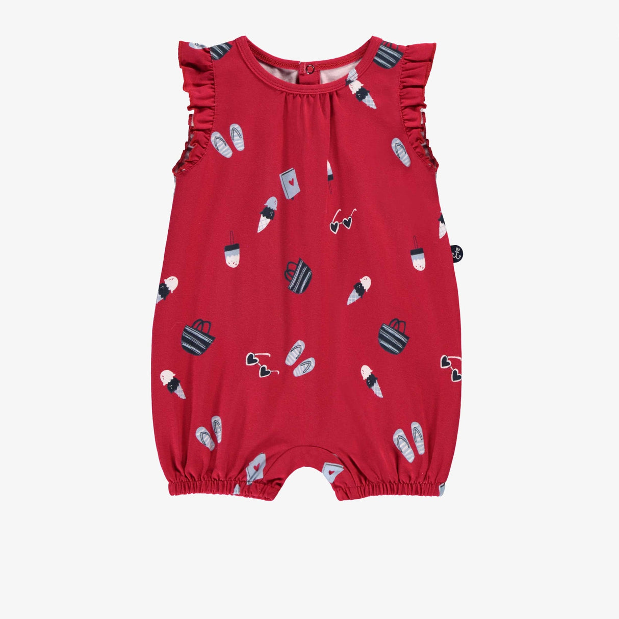 Red one-piece with all-over print by Sourismini