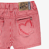 Red and White Striped Denim Shorts by Sourismini