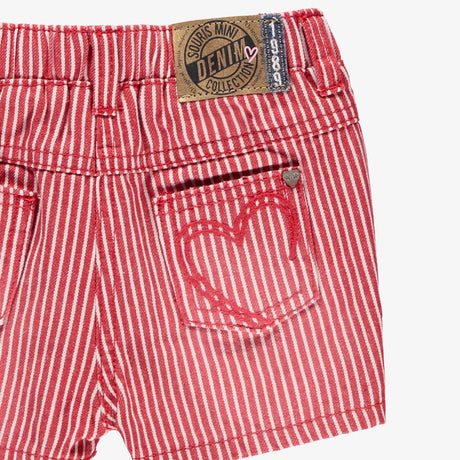 Red and White Striped Denim Shorts by Sourismini