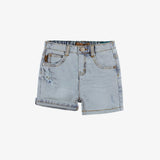 Pale Distressed Denim Shorts by Sourismini
