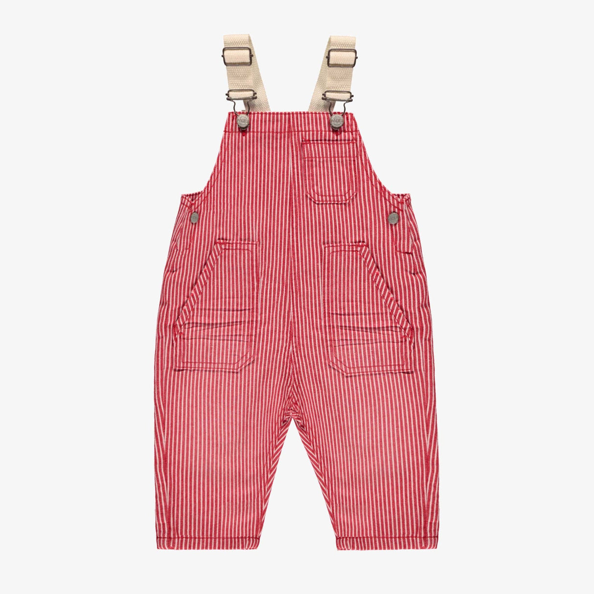Red and White Striped Denim Overalls by Sourismini