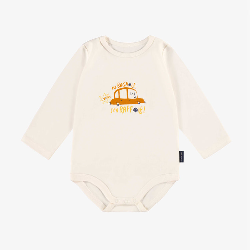 Cream stretch jersey bodysuit with illustration by Souris Mini