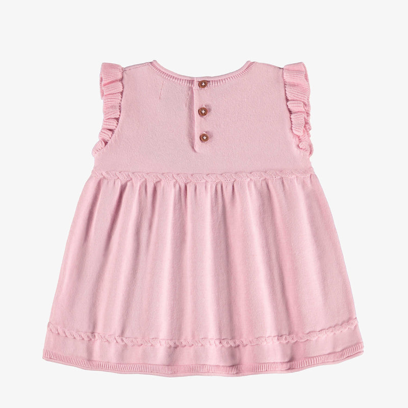 Pale pink knitted dress with openwork flower detail by Souris Mini