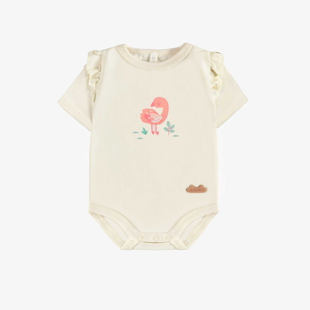 Cream Bodysuit in Stretch Jersey- Flamingo by Souris Mini