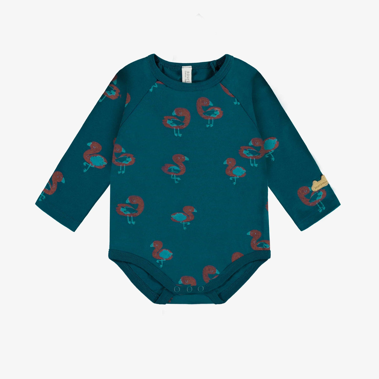 Turquoise stretch jersey bodysuit - Flamingos by Sourismini