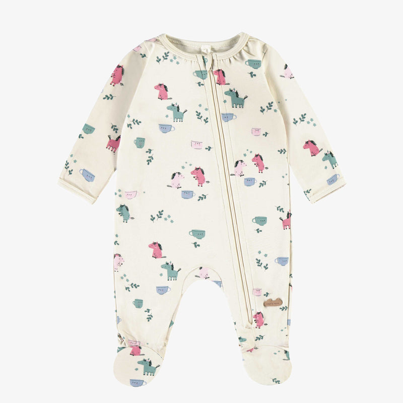 Cream one piece pajamas in stretch jersey with cup all over print by Souris Mini