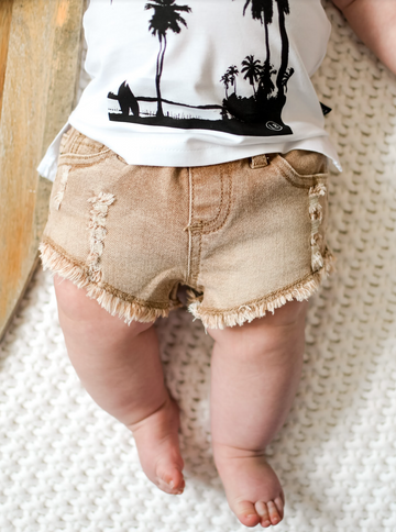 Cut Off Denim Shorties - Camel Wash by Little Bipsy