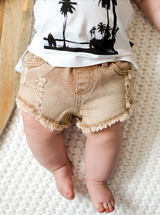 Cut Off Denim Shorties - Camel Wash by Little Bipsy
