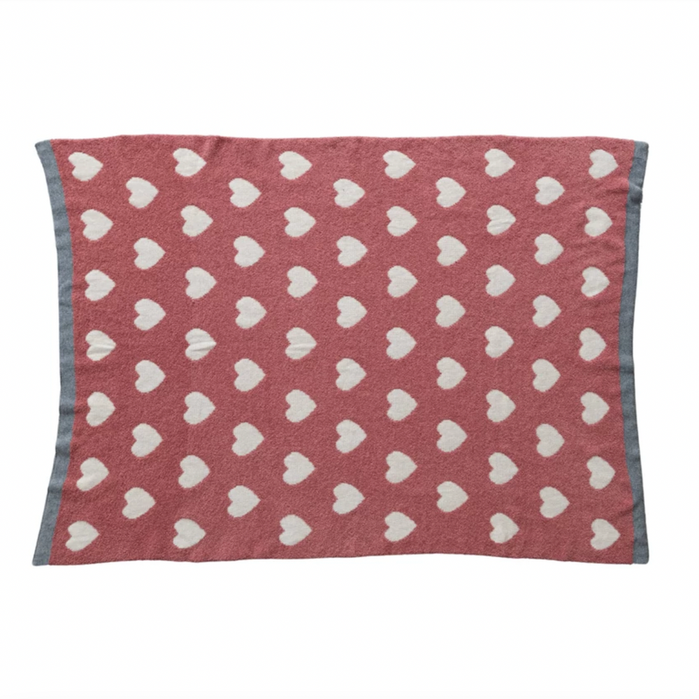 Cotton Knit Chenille Baby Blanket w/ Hearts by Creative Co-Op