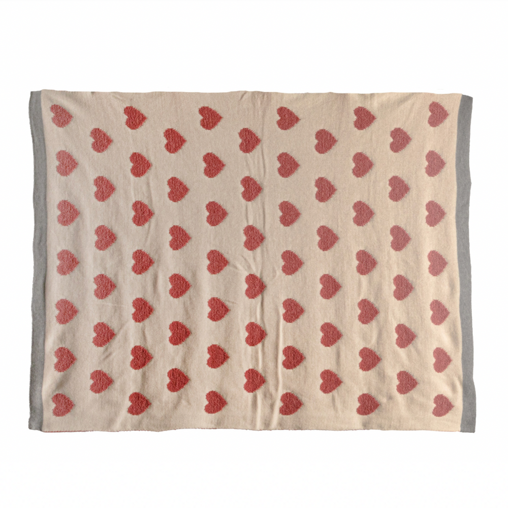 Cotton Knit Chenille Baby Blanket w/ Hearts by Creative Co-Op