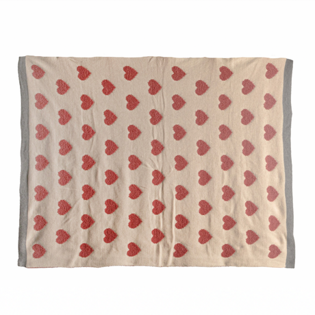 Cotton Knit Chenille Baby Blanket w/ Hearts by Creative Co-Op