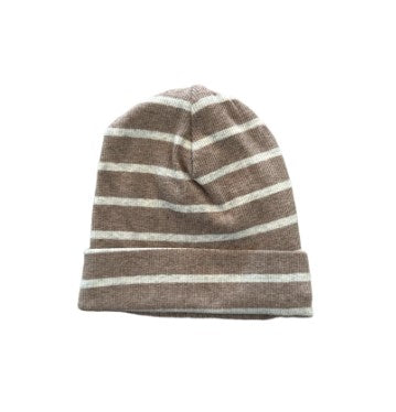 Organic Cotton Fine Rib Beanie - Elias Stripe Sable Marle by Jamie Kay