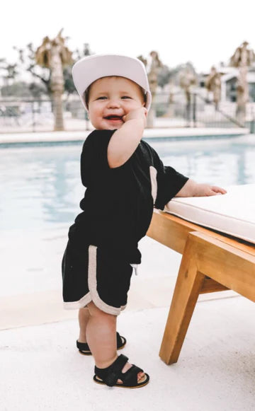 Terry Cloth Track Short - Black by Little Bipsy