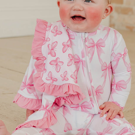 Bamboo Ruffled Three-Layer Lovey Set- Bow My Gosh by Copper Pearl
