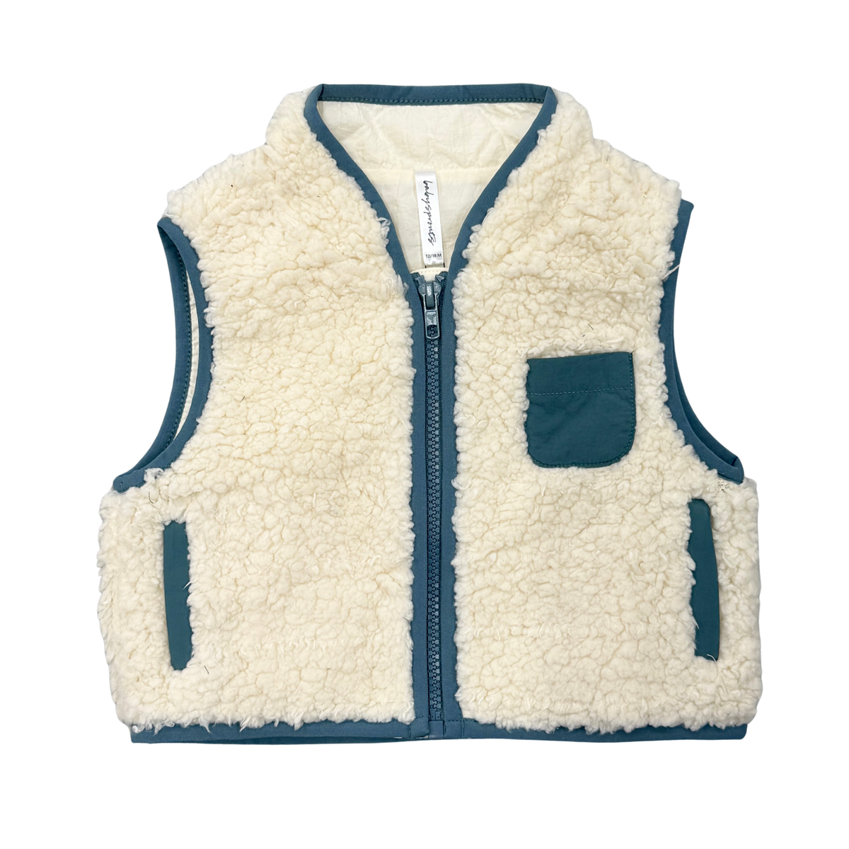 Sherpa Zipper Vest- Cream & Slate Mist by Babysprouts