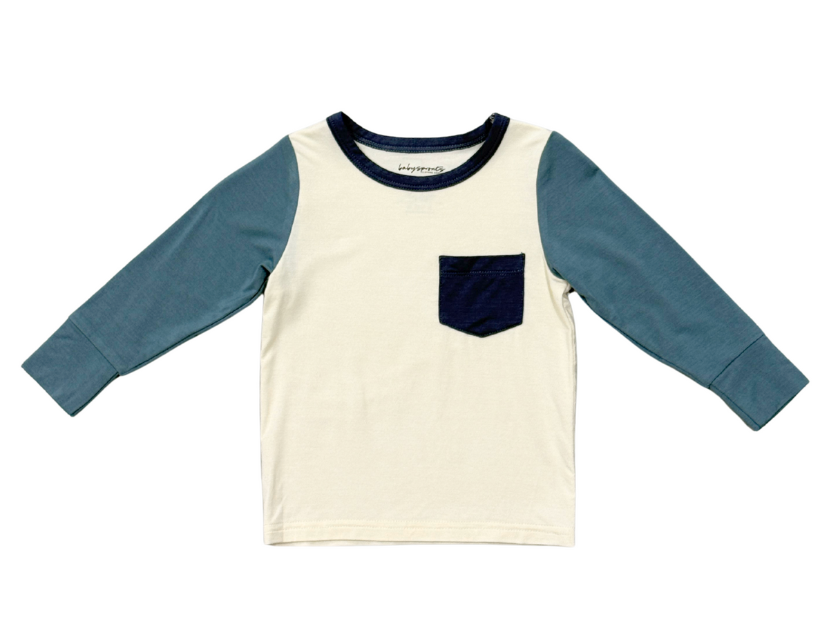 Boys L/S Colorblock Pocket Shirt- Slate Mist by Babysprouts