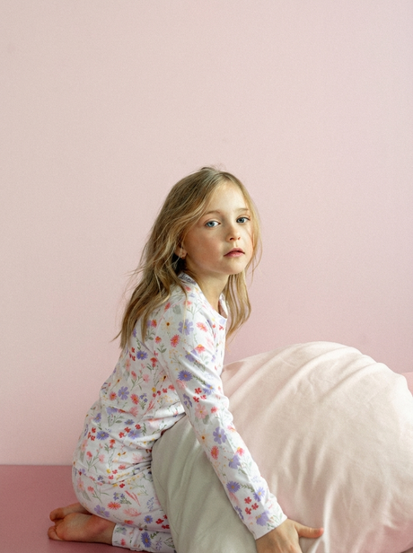 Girls L/S Modal Pyjama- Flowers on Cream by Coccoli