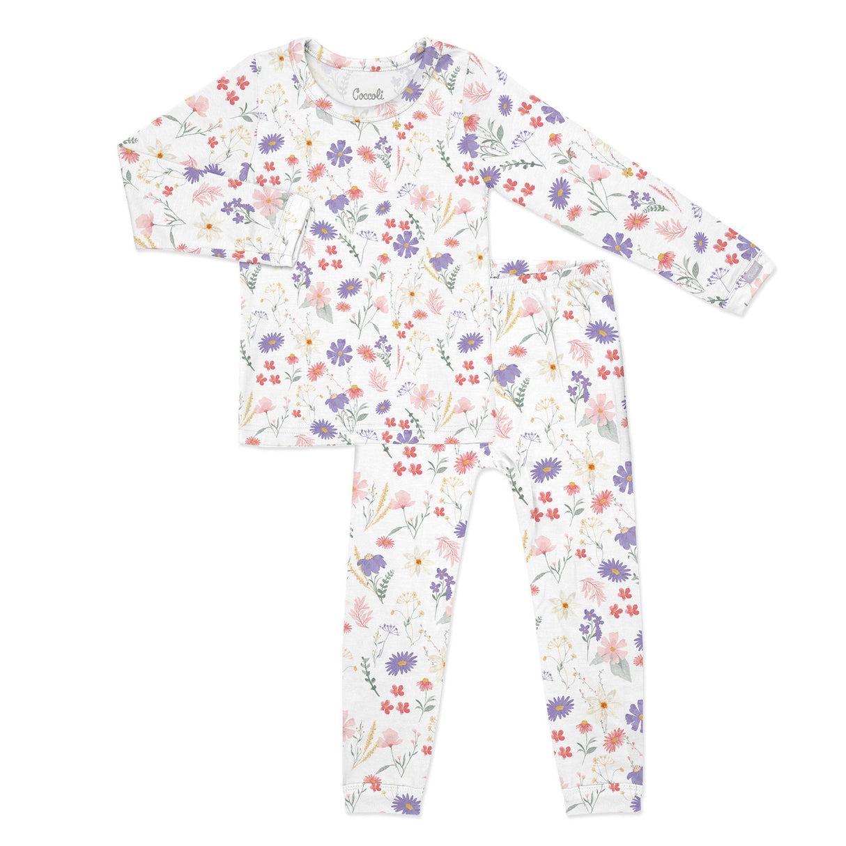 Girls L/S Modal Pyjama- Flowers on Cream by Coccoli