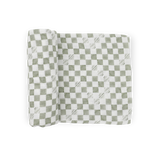 Organic Cotton Muslin Swaddle Blanket - Green Checker by Little Unicorn