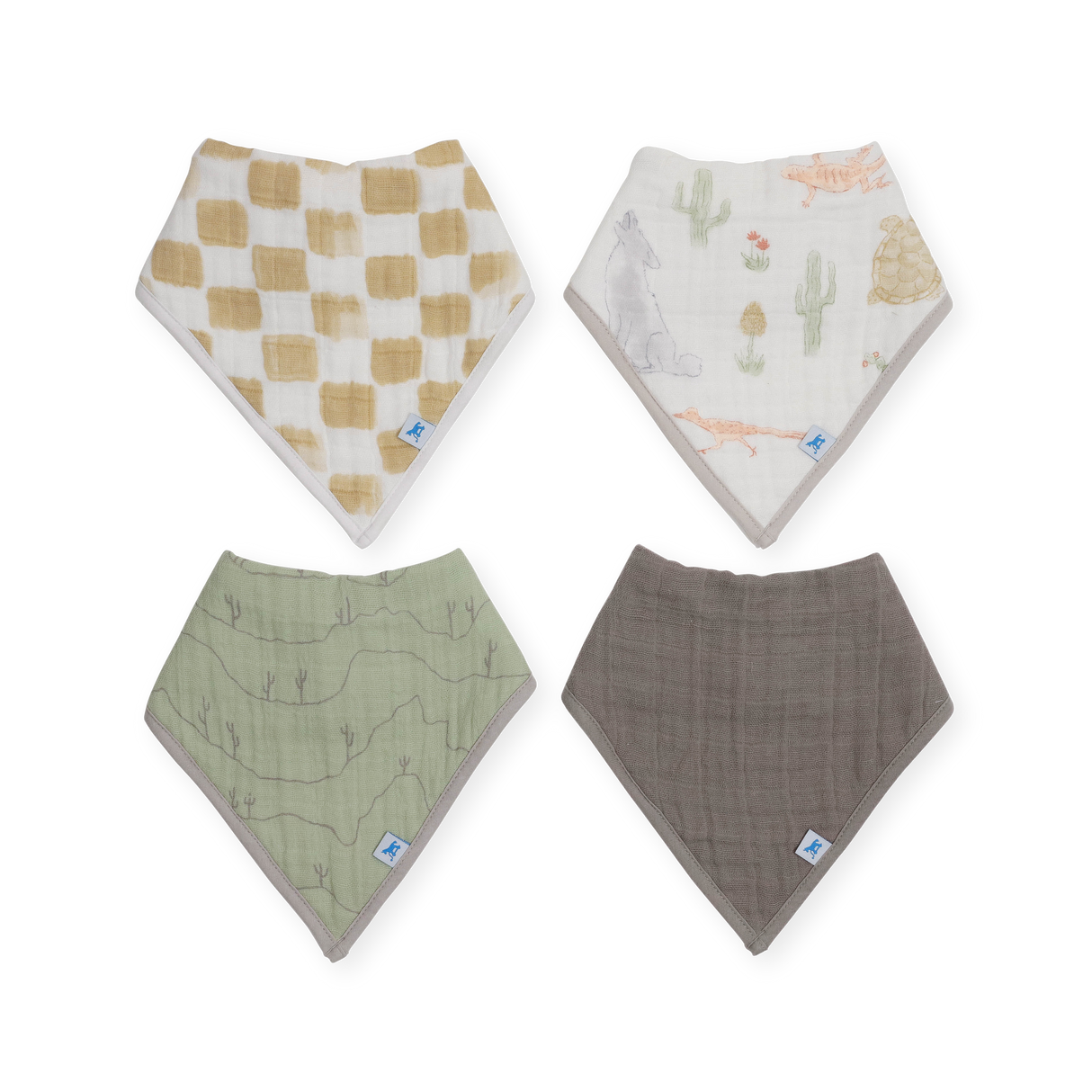 Cotton Muslin + Fleece Bandana Bib 4 Pack - Adobe Checker by Little Unicorn