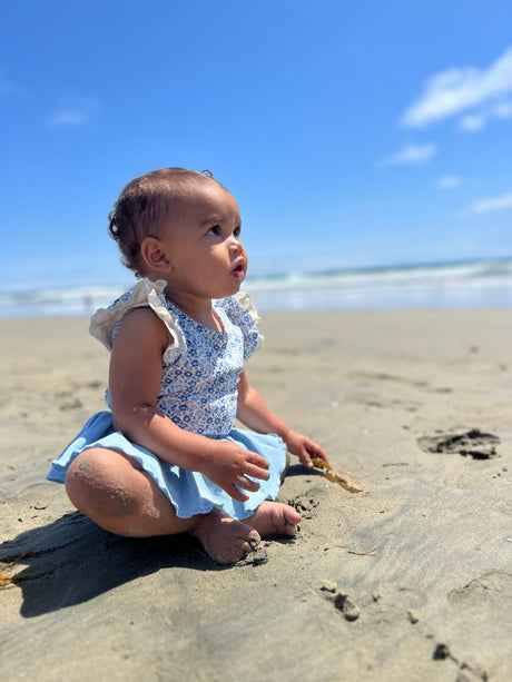 Amber Onesie in Blue Ditsy Floral by Vignette