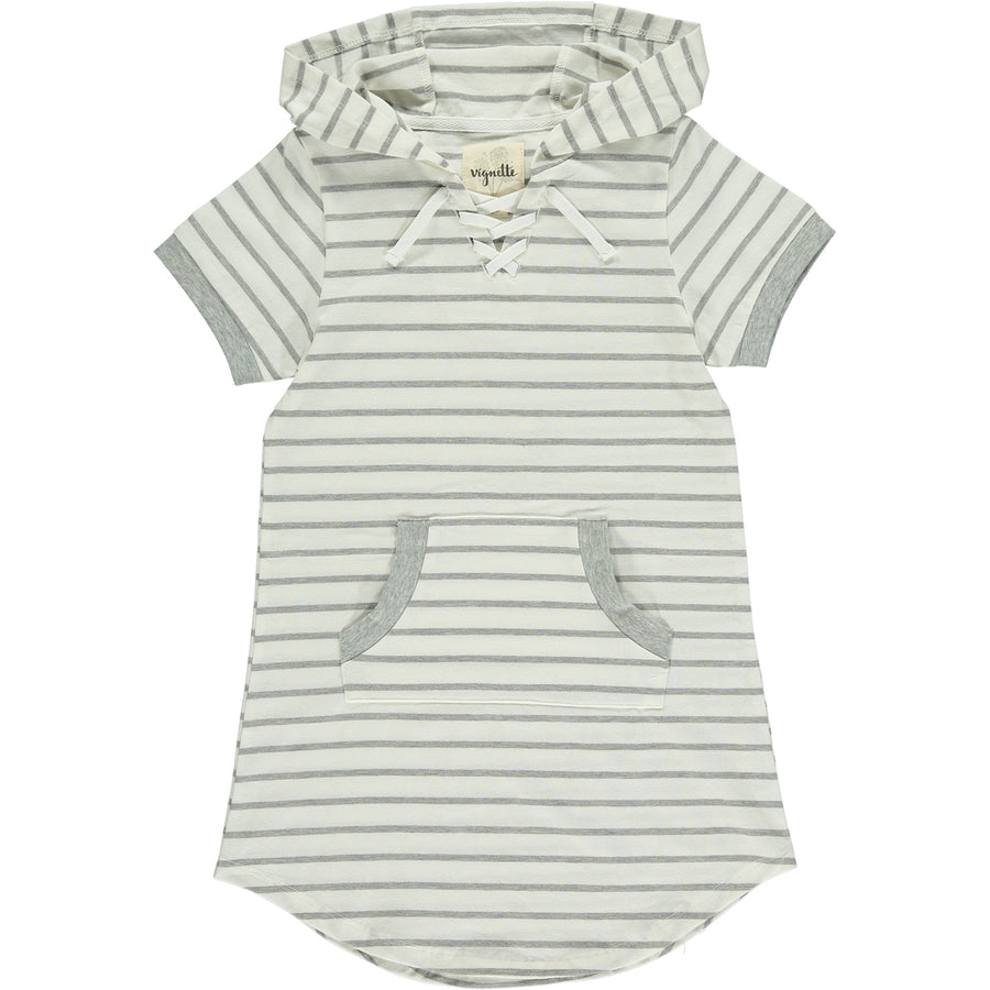 Tracey Dress in Grey Ivory Stripe by Vignette